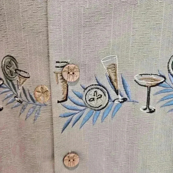 Paradise Blue Mens XXL 100% Silk Button-up Embroidered Cocktail Aloha Shirt - Picture 2 of 10